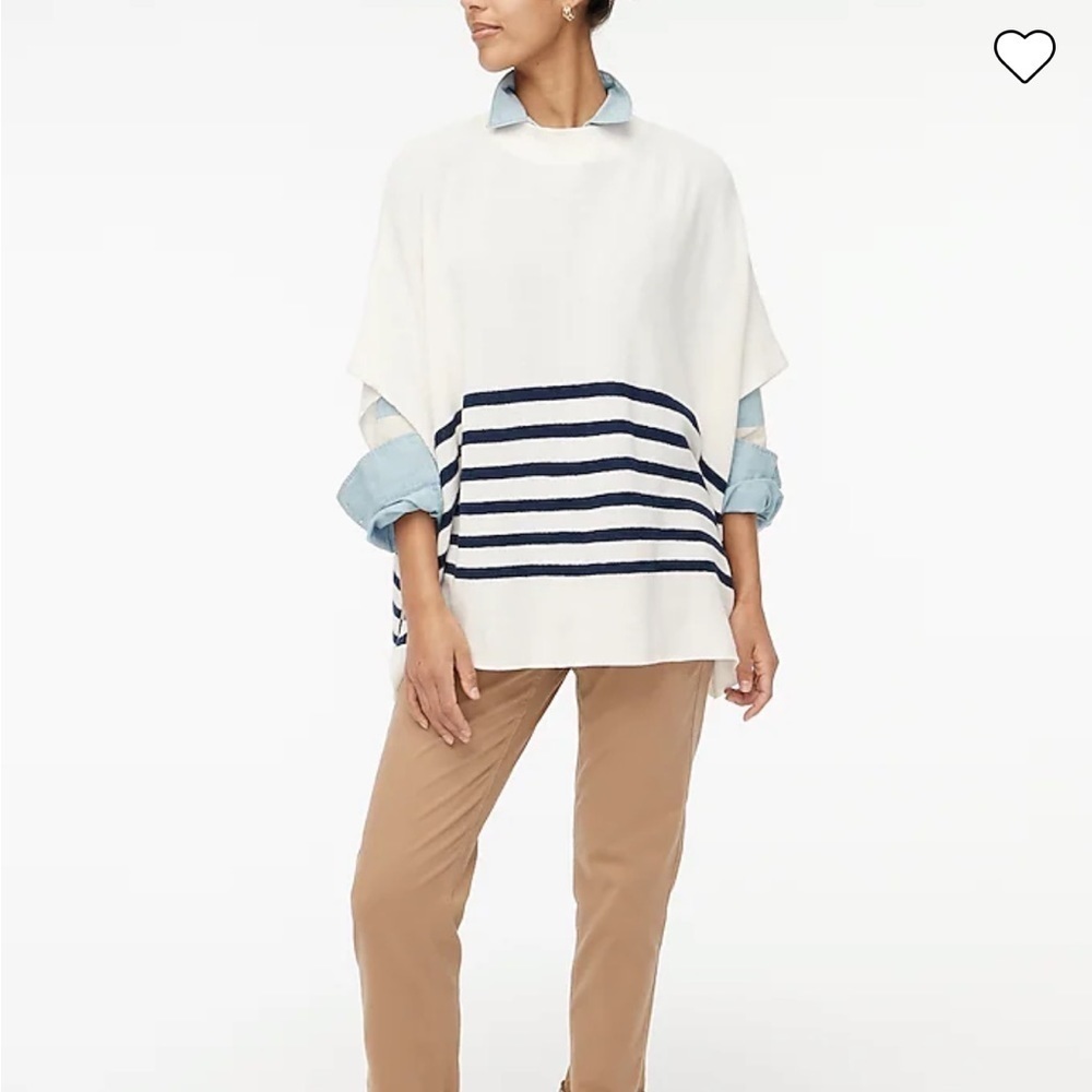 J. Crew Factory Navy and Ivory Striped Poncho